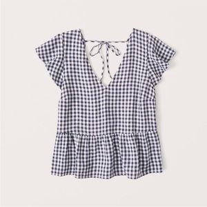 Abercrombie & Fitch Gingham Flutter Sleeve Babydoll Blouse Size S